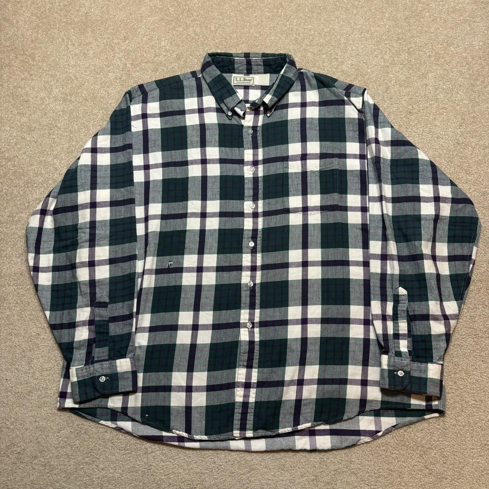 Vtg LL Bean Shirt Mens‎ XL Green Plaid Flannel Button Up Long Sleeve Cotton 80s